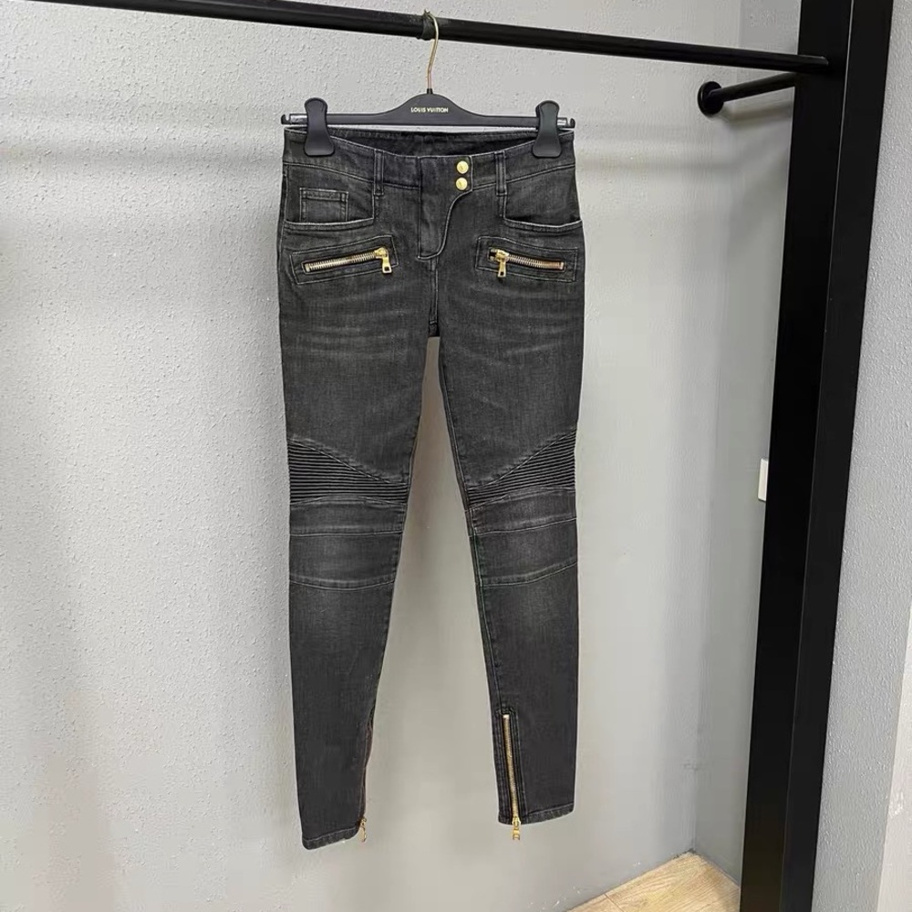 🚩steal authentic Balmain Black Skinny Jeans with Gold Zippers